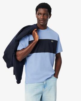 CAMISETA DE ALGODÓN REGULAR FIT CON BLOQUES DE COLOR AZUL CL