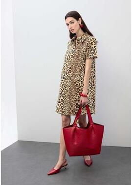 VESTIDO CAMISERO CORTO ESTAMPADO ANIMAL MARRÓN NEGRO