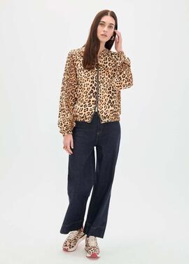 CAZADORA BOMBER SATINADA ESTAMPADO ANIMAL MARRÓN NEGRO
