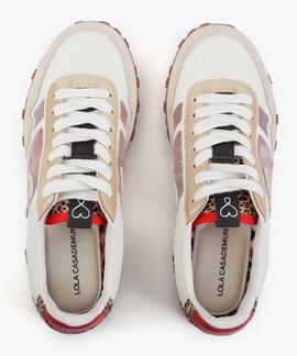 DEPORTIVA CON TEJIDO DE REJILLA Y ANIMAL PRINT CRUDO MULTICO