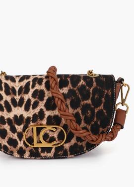BOLSO MEDIA LUNA DE LEOPARDO Y EFECTO PIEL MARRÓN
