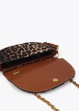 BOLSO MEDIA LUNA DE LEOPARDO Y EFECTO PIEL MARRÓN