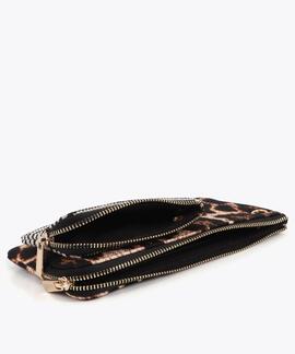 MONEDERO DOBLE CON COLGANTE LC TEJIDO MARRÓN Y NEGRO