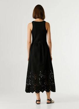 VESTIDO LARGO CON DETALLES CALADOS NAOMI 999 BLACK