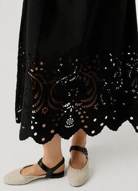 VESTIDO LARGO CON DETALLES CALADOS NAOMI 999 BLACK
