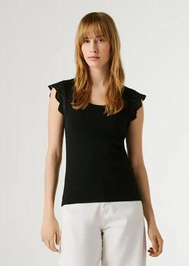 CAMISETA CON DETALLES CALADOS MIREYA 999 BLACK