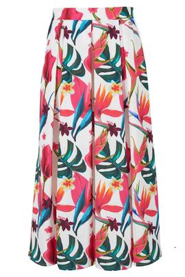 FALDA PLISADA CON ESTAMPADO FLORAL TROPICAL MULTICOLOR