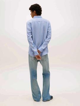 CAMISA DE RAYAS REGULAR FIT CON MEZCLA DE LINO BLUE TWILIGHT