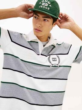 POLO RUGBY DE RAYAS RELAXED FIT CON BORDADO GREY HEATHER STI