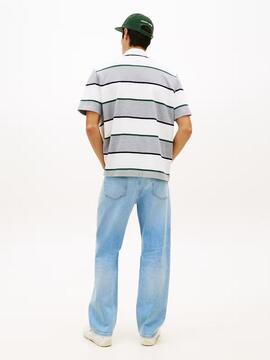 POLO RUGBY DE RAYAS RELAXED FIT CON BORDADO GREY HEATHER STI
