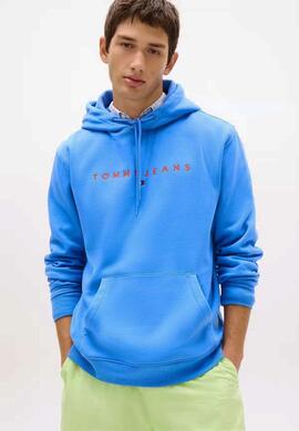 SUDADERA CON CAPUCHA REGULAR FIT LINEAR LOGO BLUE
