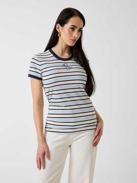 CAMISETA A RAYAS SLIM FIT MINI 4G LOGO CREAM WHITE AND SHAD