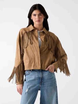 CHAQUETA CORTA DE FLECOS IBBY EFECTO ANTE COLOR WET SAND BEI