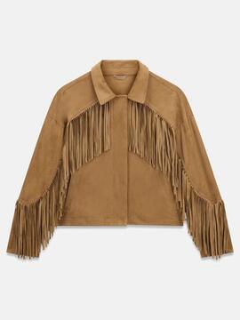 CHAQUETA CORTA DE FLECOS IBBY EFECTO ANTE COLOR WET SAND BEI