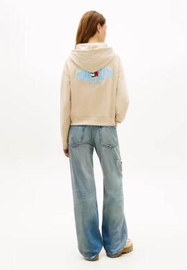 SUDADERA CON CAPUCHA RELAXED FIT CON BANDERA ONDULADA WHITE