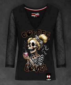 CAMISETA MANGA LARGA LASAL COFFEE LOVER NEGRO