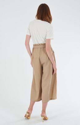 PANTALÓN PALAZZO CROPPED MEZCLA DE LINO COLOR FANGO