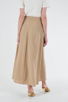 FALDA MIDI MEZCLA DE LINO COLOR FANGO