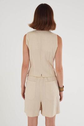 CHALECO DE MUJER MEZCLA DE LINO COLOR BEIGE