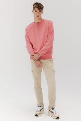 SUDADERA BÁSICA BORDADO A CONTRASTE GARMENT DYED ROSA CHICLE