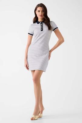 VESTIDO DE RAYAS ALPHONSINE STRIPED PURE WHITE AND NAVY