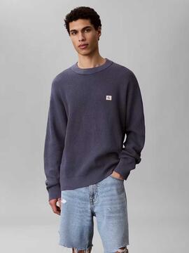 JERSEY EN PUNTO GOFRADO DE ALGODÓN RELAXED FIT BLUE NOMAD