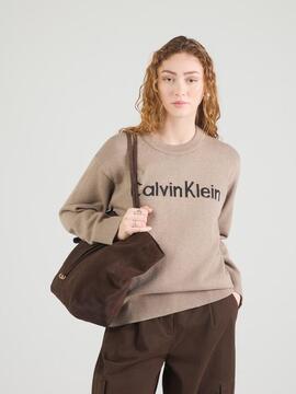 JERSEY  RELAXED CONTRAST LOGO SHIITAKE MELANGE