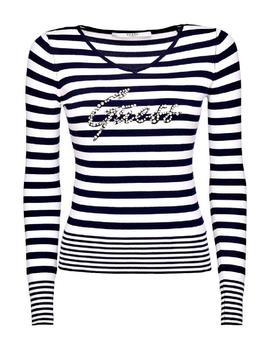 LS VN ESTELLA SWTR WHITE - INK BLUE STRIPES